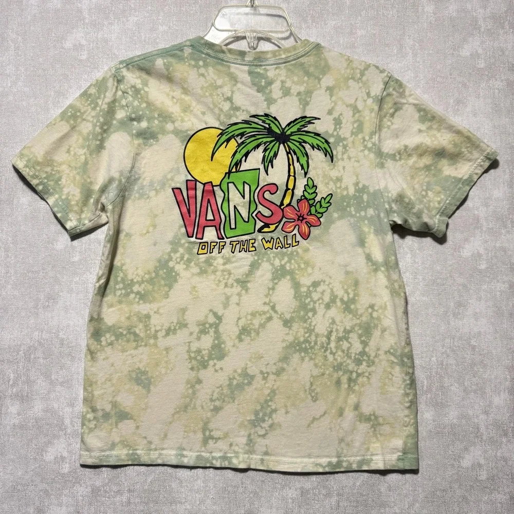 Vans Shirt Youth Large Green‎ Bleach Tie Dye Tropical Palm Graphic Cotton